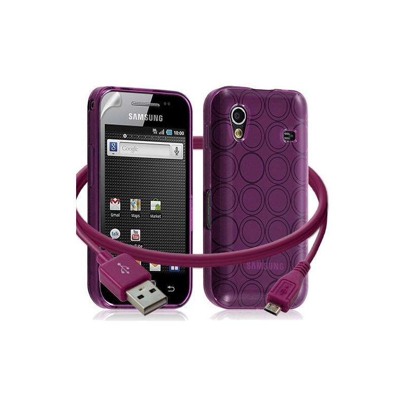 Seluxion -Housse étui coque gel cercle + Câble data USB Samsung Galaxy Ace S5830 couleur rose fuschia