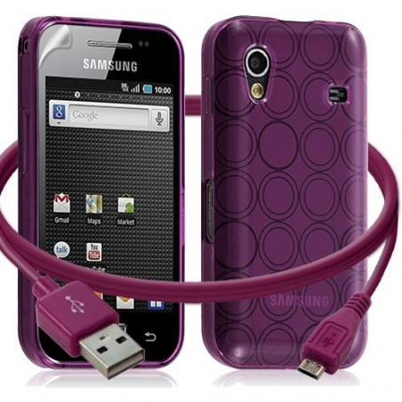 Seluxion -Housse étui coque gel cercle + Câble data USB Samsung Galaxy Ace S5830 couleur rose fuschia