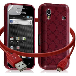 Seluxion -Housse étui coque gel cercle + Câble data USB Samsung Galaxy Ace S5830 couleur rouge