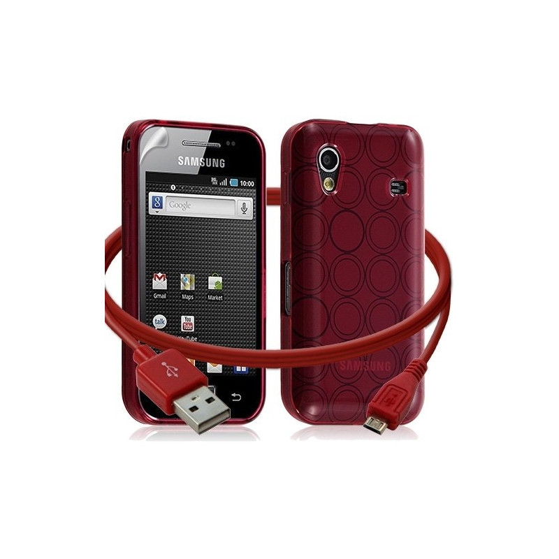 Seluxion -Housse étui coque gel cercle + Câble data USB Samsung Galaxy Ace S5830 couleur rouge