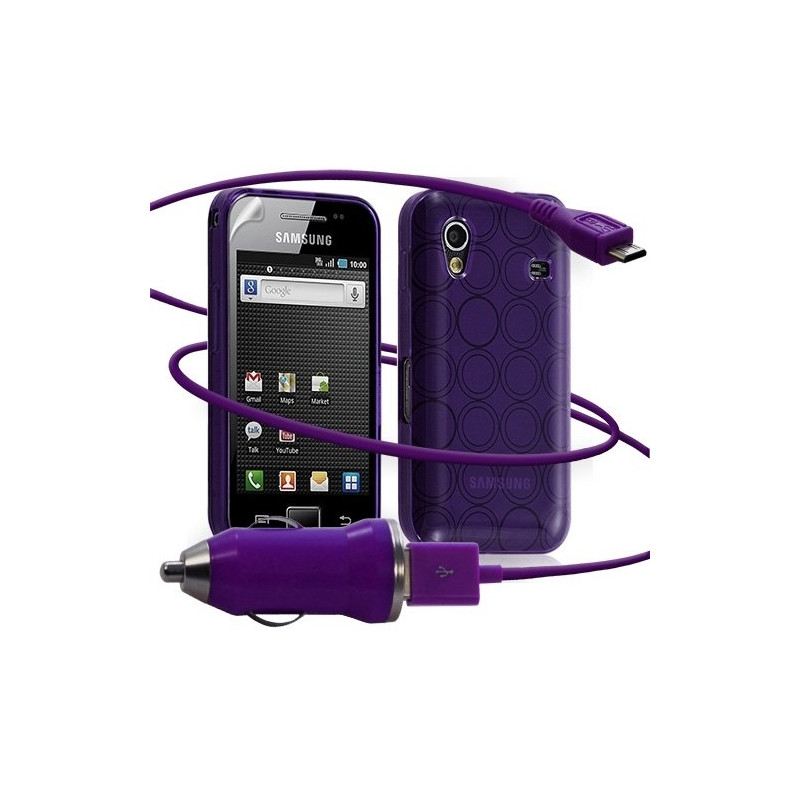 Seluxion -Housse étui coque gel cercle + Chargeur Auto USB Samsung Galaxy Ace S5830 couleur violet