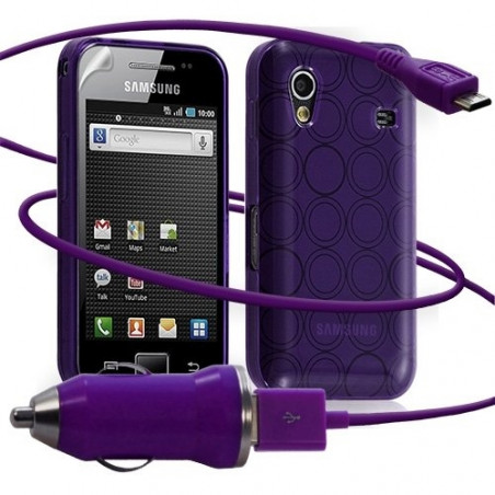 Seluxion -Housse étui coque gel cercle + Chargeur Auto USB Samsung Galaxy Ace S5830 couleur violet