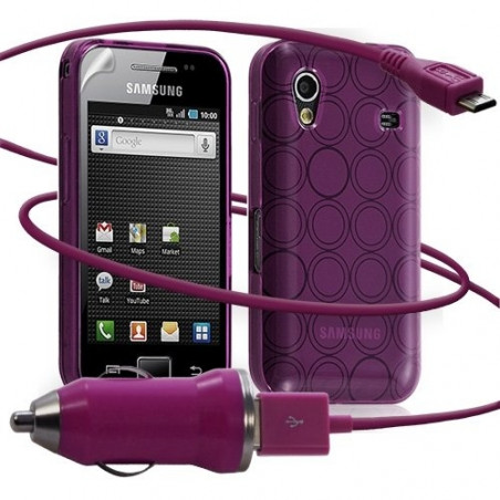 Seluxion -Housse étui coque gel cercle + Chargeur Auto USB Samsung Galaxy Ace S5830 couleur rose fuschia