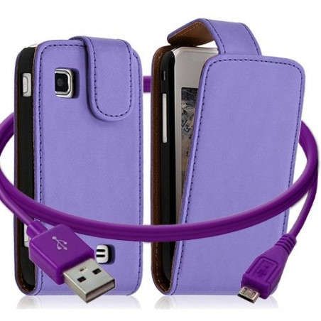 Housse coque etui + Câble data USB pour Samsung Wave575 couleur violet