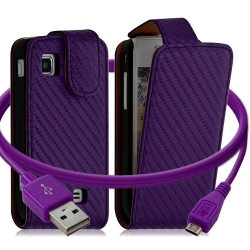 Housse coque etui gaufré + Câble data USB pour Samsung Wave575 couleur violet