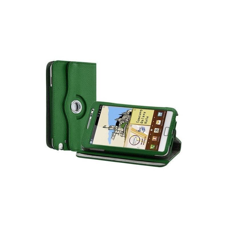 Housse coque étui pour Samsung Galaxy Note de luxe avec sytème de rotation à 360 degrès couleur vert