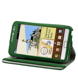 Housse coque étui pour Samsung Galaxy Note de luxe avec sytème de rotation à 360 degrès couleur vert