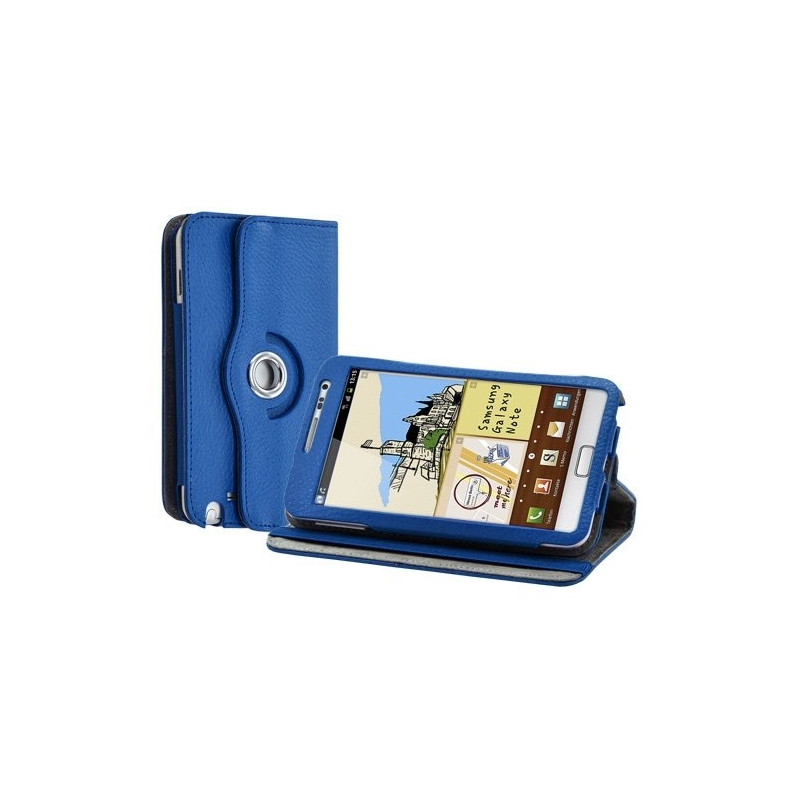 Housse coque étui pour Samsung Galaxy Note de luxe avec sytème de rotation à 360 degrès couleur bleu