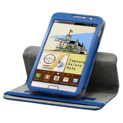 Housse coque étui pour Samsung Galaxy Note de luxe avec sytème de rotation à 360 degrès couleur bleu