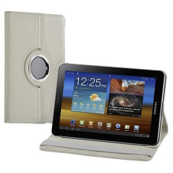 Housse coque étui pour Samsung Galaxy Tab 7.7 P6800 de luxe avec sytème de rotation à 360 degrès couleur blanc