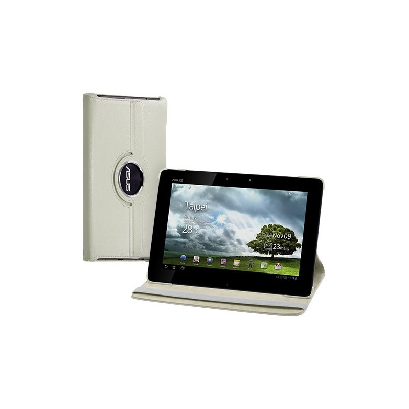 Housse coque étui pour Asus EeePAd Transformer TF201 de luxe avec sytème de rotation à 360 degrès couleur blanc