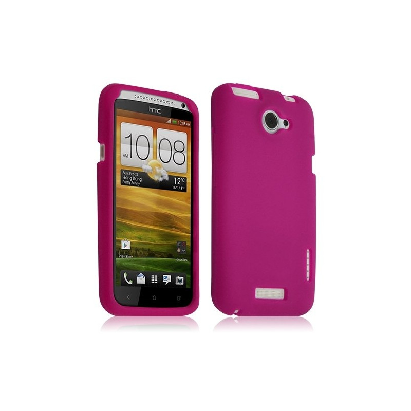 Housse coque étui silicone pour HTC One X couleur rose fushia