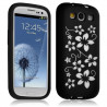 Housse étui coque silicone pour Samsung Galaxy S3 avec motif fleur couleur noir