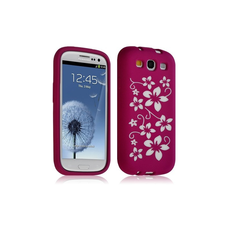 Housse étui coque silicone pour Samsung Galaxy S3 avec motif fleur couleur rose fushia