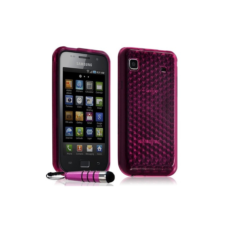 Housse coque gel diamant transparent pour Samsung Galaxy S i9000 couleur rose fushia + mini stylet