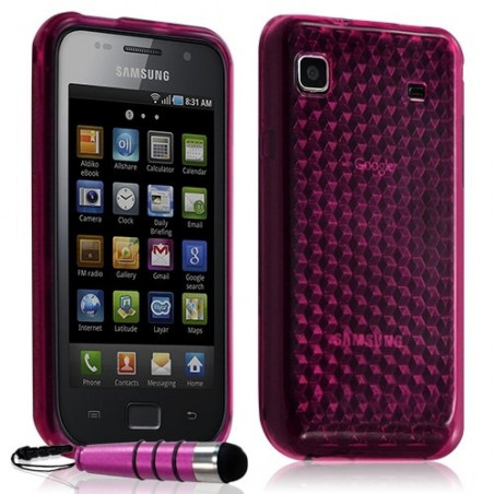 Housse coque gel diamant transparent pour Samsung Galaxy S i9000 couleur rose fushia + mini stylet