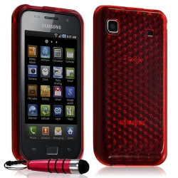 Housse coque gel diamant transparent pour Samsung Galaxy S i9000 couleur rouge + mini stylet