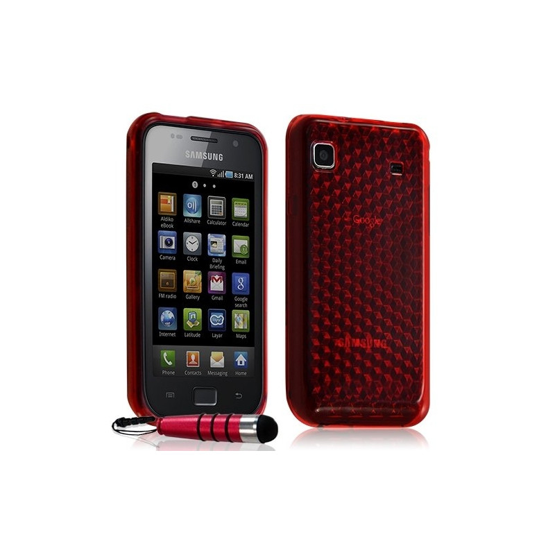 Housse coque gel diamant transparent pour Samsung Galaxy S i9000 couleur rouge + mini stylet