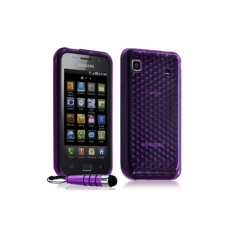 Housse coque gel diamant transparent pour Samsung Galaxy S i9000 couleur violet + mini stylet