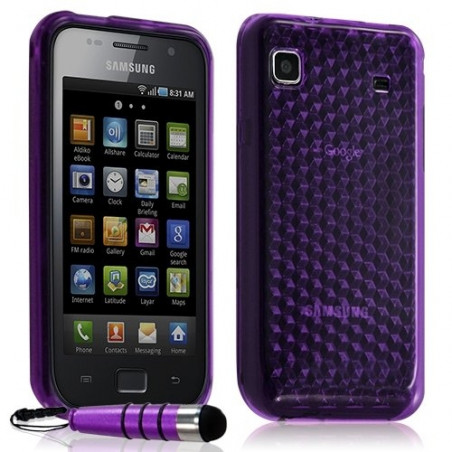 Housse coque gel diamant transparent pour Samsung Galaxy S i9000 couleur violet + mini stylet