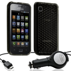 Housse coque gel diamant transparent + Chargeur Auto pour Samsung Galaxy S i9000 couleur noir