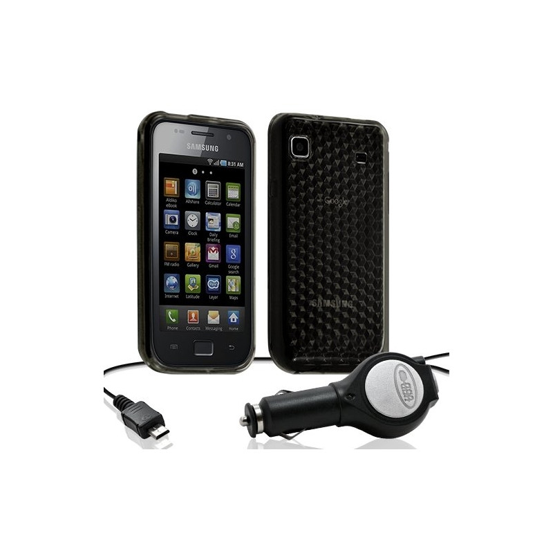 Housse coque gel diamant transparent + Chargeur Auto pour Samsung Galaxy S i9000 couleur noir