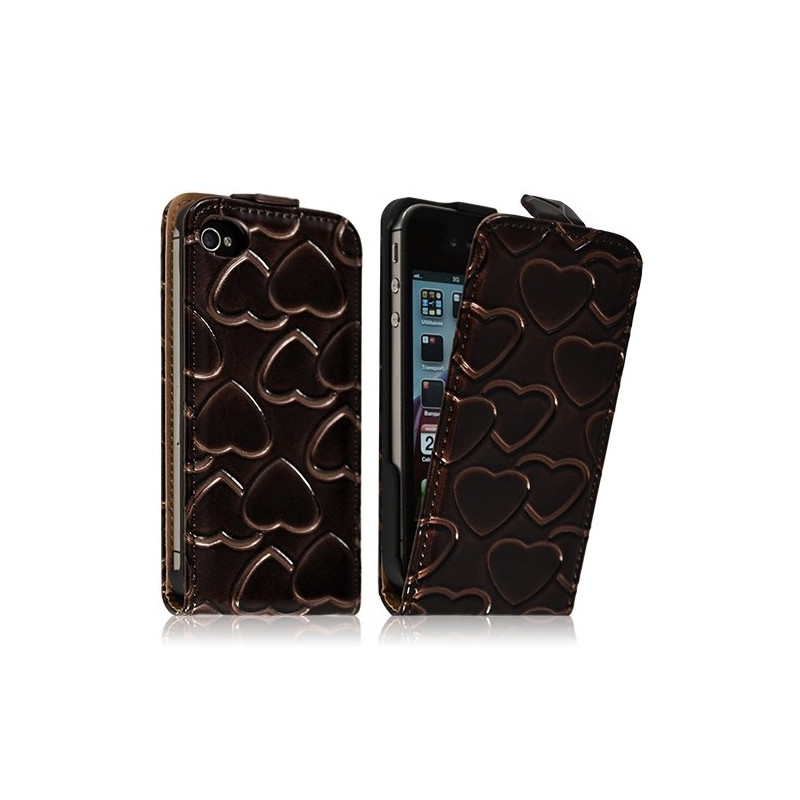 Housse coque étui pour Apple iPhone 4 / 4S avec motif coeur couleur marron