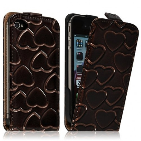 Housse coque étui pour Apple iPhone 4 / 4S avec motif coeur couleur marron