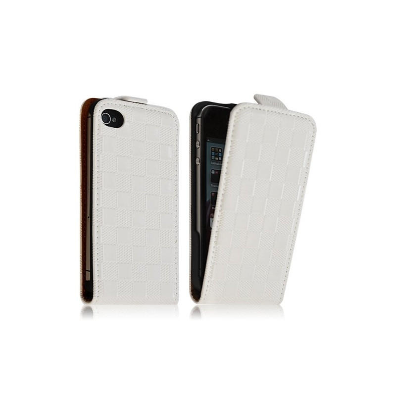 Housse coque étui pour Apple iPhone 4 / 4S avec motif carré couleur blanc