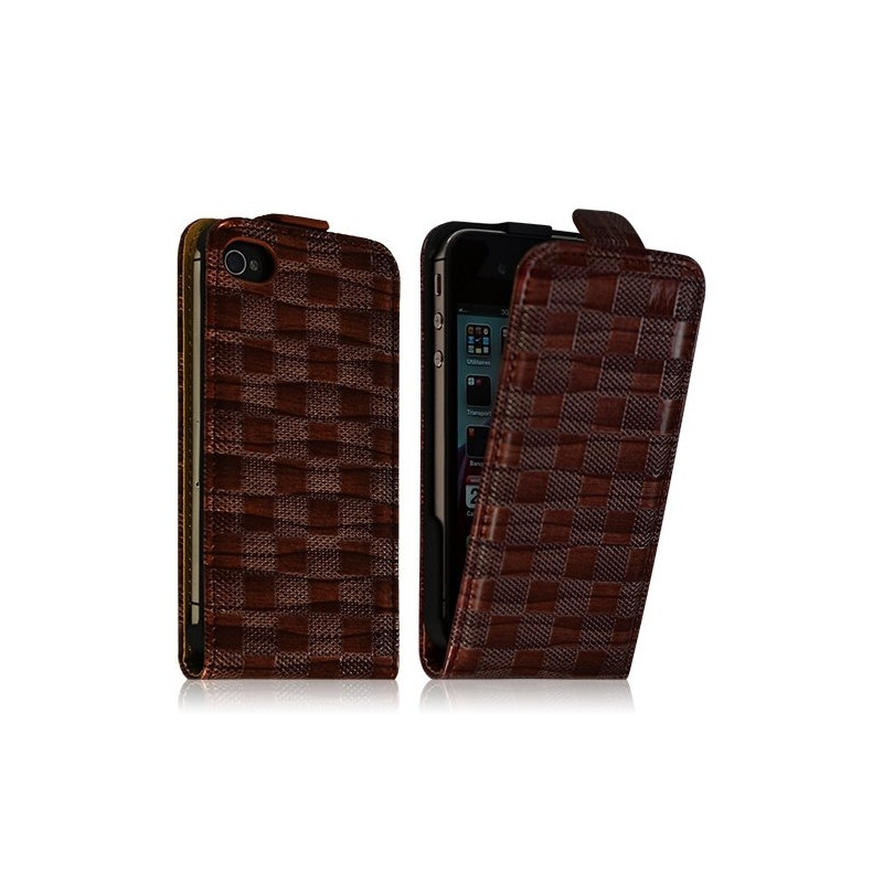 Housse coque étui pour Apple iPhone 4 / 4S avec motif carré couleur marron