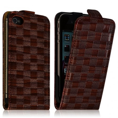 Housse coque étui pour Apple iPhone 4 / 4S avec motif carré couleur marron