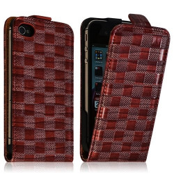 Housse coque étui pour Apple iPhone 4 / 4S avec motif carré couleur rouge