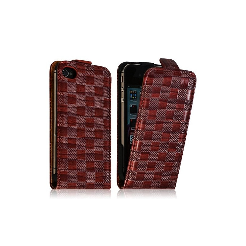 Housse coque étui pour Apple iPhone 4 / 4S avec motif carré couleur rouge