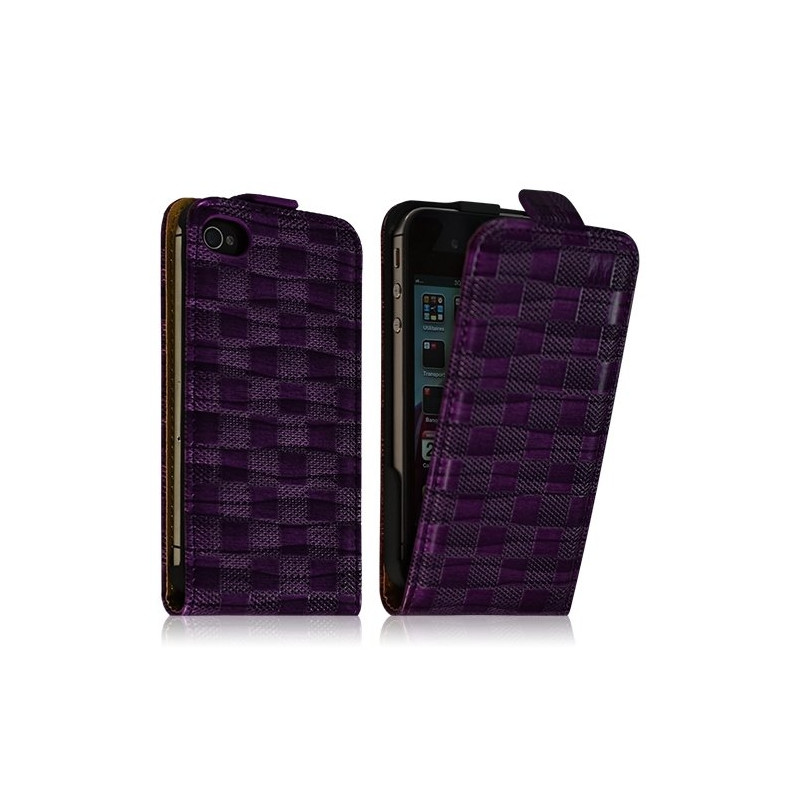 Housse coque étui pour Apple iPhone 4 / 4S avec motif carré couleur violet