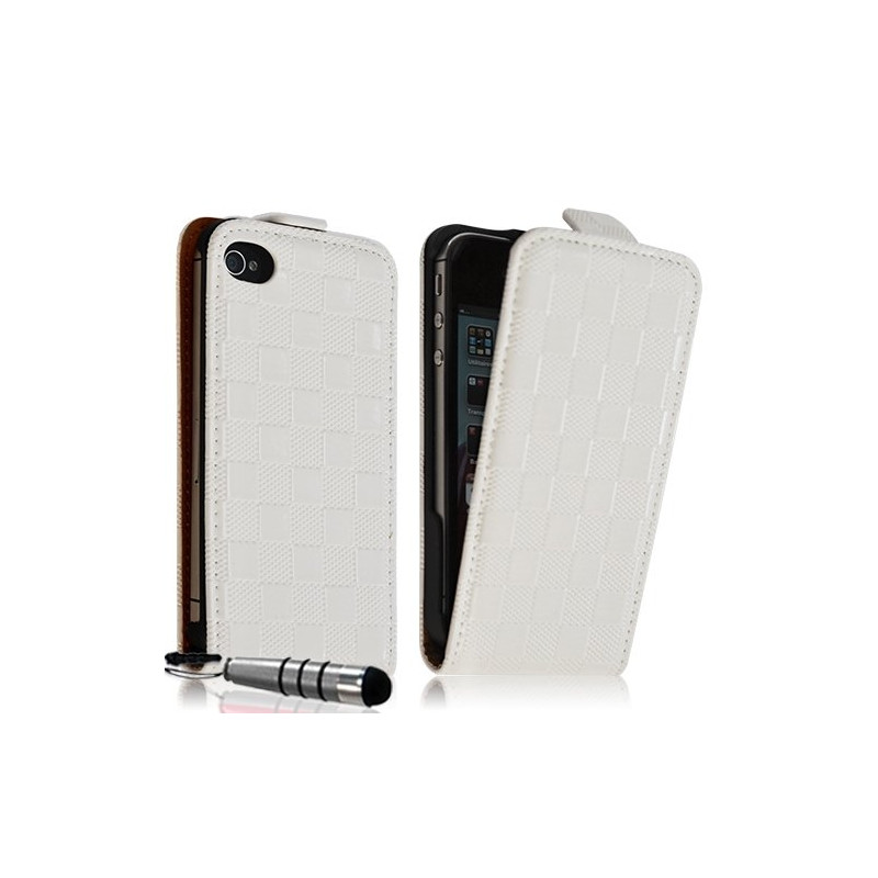 Housse coque étui pour Apple iPhone 4 / 4S avec motif carré couleur blanc + mini stylet