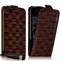 Housse coque étui pour Apple iPhone 4 / 4S avec motif carré couleur marron + mini stylet