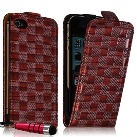 Housse coque étui pour Apple iPhone 4 / 4S avec motif carré couleur rouge + mini stylet