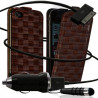 Housse coque étui motif carré + Chargeur Auto + stylet pour Apple iPhone 4 / 4S couleur marron