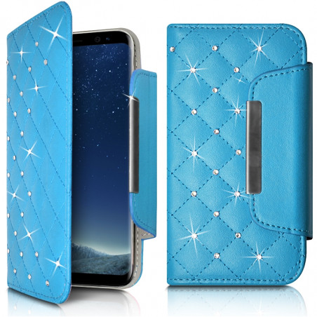 Housse Coque Etui Portefeuille Universel Style Diamant pour Archos 50 Helium 4G Couleur Noir