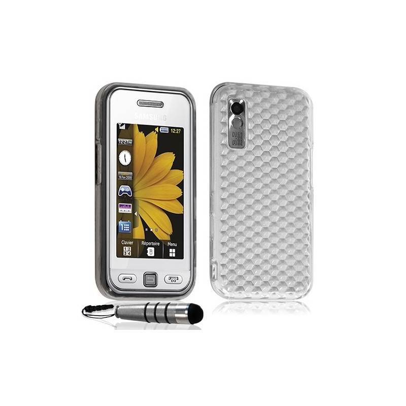 Housse coque gel diamant transparent pour Samsung Player One S5230 couleur blanc + mini stylet