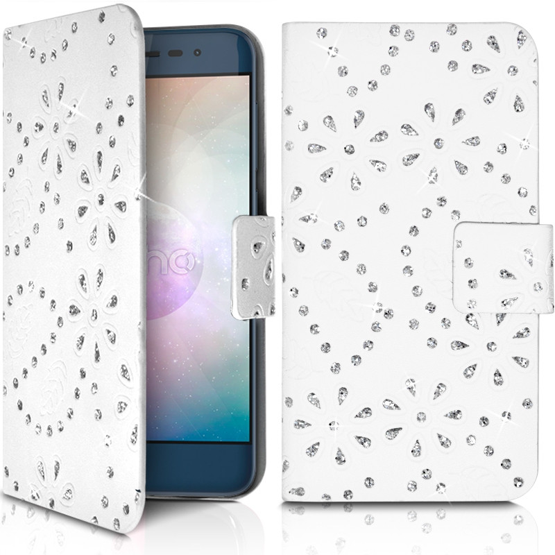 Housse Coque Etui Portefeuille Universel Style Diamant pour Archos 50 Helium 4G Couleur Noir