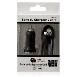 Chargeur voiture allume cigare USB avec câble data couleur noir pour SFR : StarNaute / StarText / StarText II / StarTrail / Sta