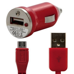 Chargeur voiture allume cigare USB avec câble data couleur rouge pour SFR : StarNaute / StarText / StarText II / StarTrail / St