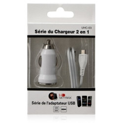 Chargeur voiture allume cigare USB avec câble data couleur blanc pour Motorola : RAZR XT910 / RAZR maxx V6 / MileStone / MileSt