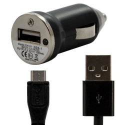Chargeur voiture allume cigare USB avec câble data couleur noir pour LG : Optimus Chat C550 / Optimus L5 E610 / Optimus Me P350