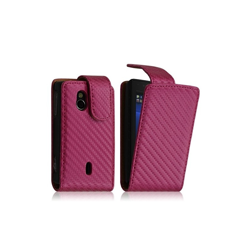 Housse coque etui gaufré pour Sony Ericsson Xperia Mini Pro (SK17i) couleur rose fushia