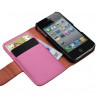 Housse coque étui portefeuille pour Apple iphone 4 / 4S motif fleur couleur rose pale