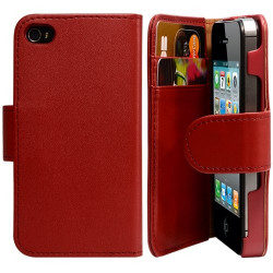 Housse coque étui portefeuille pour Apple iphone 4 / 4S motif fleur couleur rouge