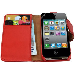 Housse coque étui portefeuille pour Apple iphone 4 / 4S motif fleur couleur rouge