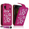 Housse etui coque pour Samsung Galaxy Ace S5830 avec motif fleur couleur rose fushia + mini stylet